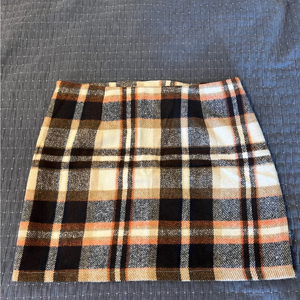 Plaid Mini Skirt in Black, Brown, and Cream